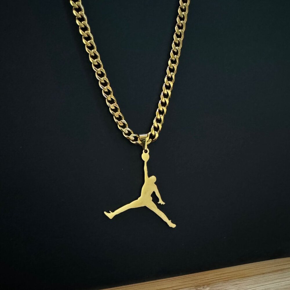 Jordan Jumpman Necklace - 5mm Cuban - Gold - 22" Chain - Christmas Gifts